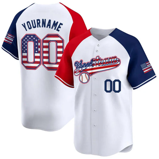 CUSTOM WHITE ALTERNATE RED-ROYAL AMERICA FLAG BASEBALL JERSEY - EMBROIDERED