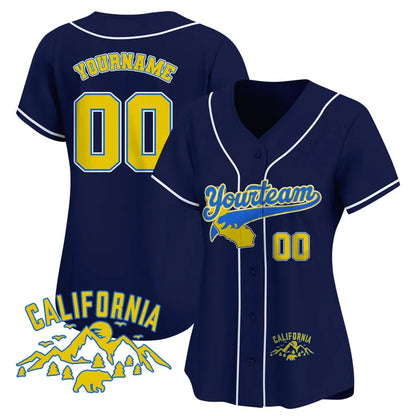 CUSTOM NAVY YELLOW CALIFORNIA MOUNTAIN BASEBALL JERSEY - EMBROIDERED