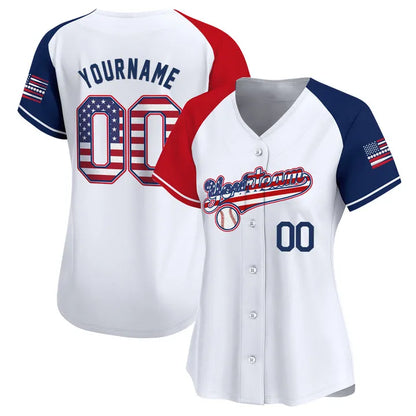 CUSTOM WHITE ALTERNATE RED-ROYAL AMERICA FLAG BASEBALL JERSEY - EMBROIDERED