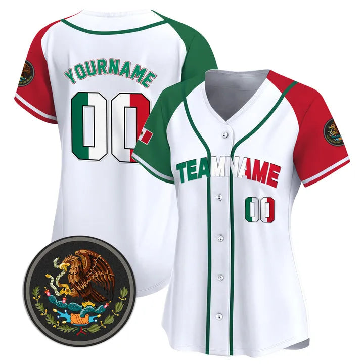 CUSTOM WHITE ALTERNATE RED-GREEN MEXICO BASEBALL JERSEY - EMBROIDERED