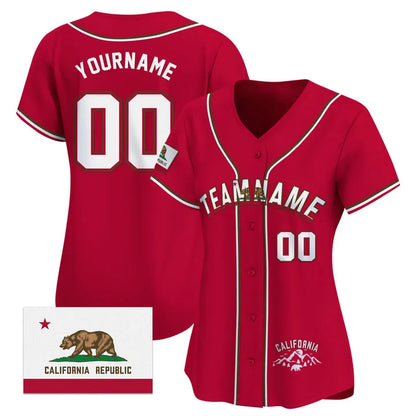 CUSTOM RED WHITE CALIFORNIA FLAG BASEBALL JERSEY - EMBROIDERED