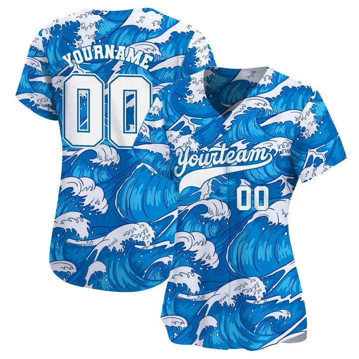 CUSTOM BLUE WHITE WAVES BASEBALL JERSEY - PRINTED