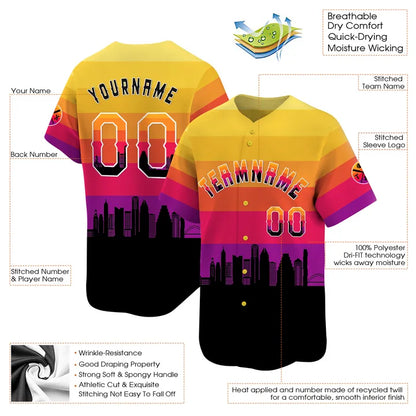 CUSTOM 3D AUSTIN CITY NIGHT PATTERN BASEBALL JERSEY - PRINTED