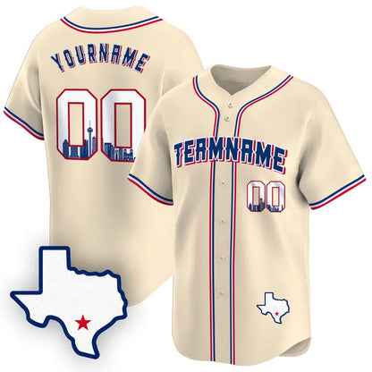 CUSTOM CREAM ROYAL SAN ANTONIO TEXAS PATTERN BASEBALL JERSEY - EMBROIDERED