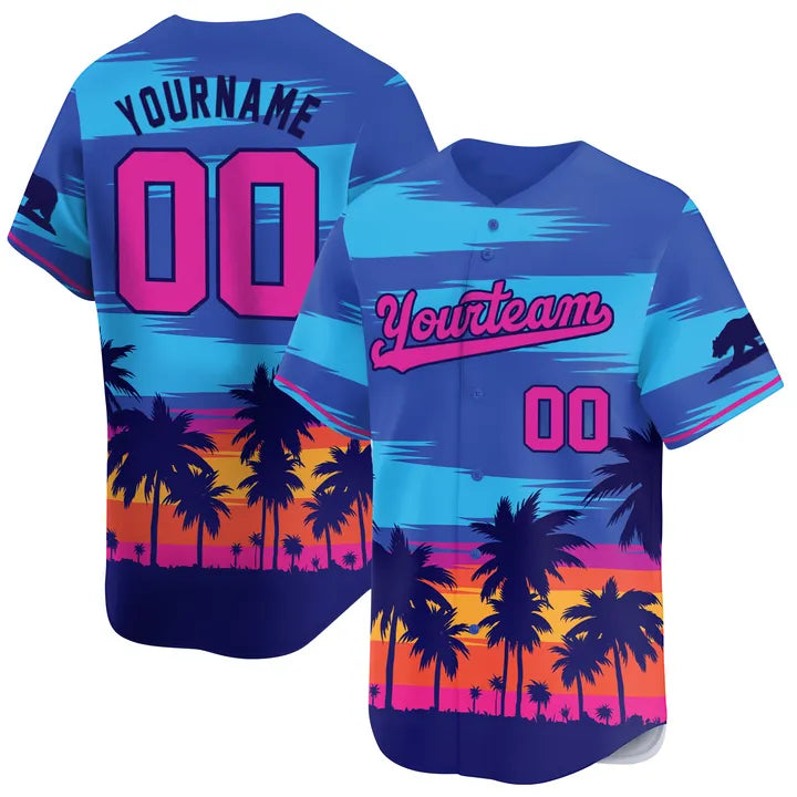 CUSTOM 3D PALM TREES SUN SET CALIFORNIA BASEBALL JERSEY - PRINTED