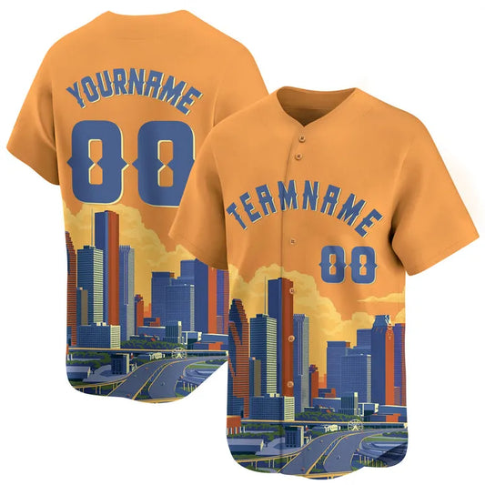 CUSTOM ORANGE 3D HOUSTON CITY TEXAS PATTERN BASEBALL JERSEY - PRINTED