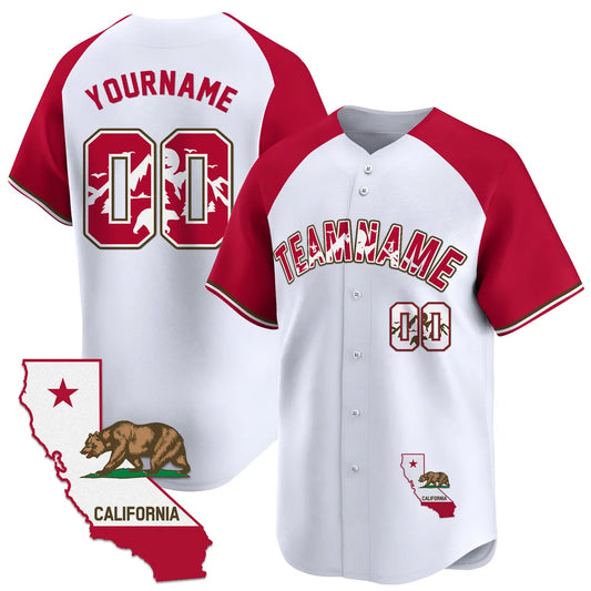 CUSTOM WHITE ALTERNATE RED CALIFORNIA MAP BASEBALL JERSEY - EMBROIDERED