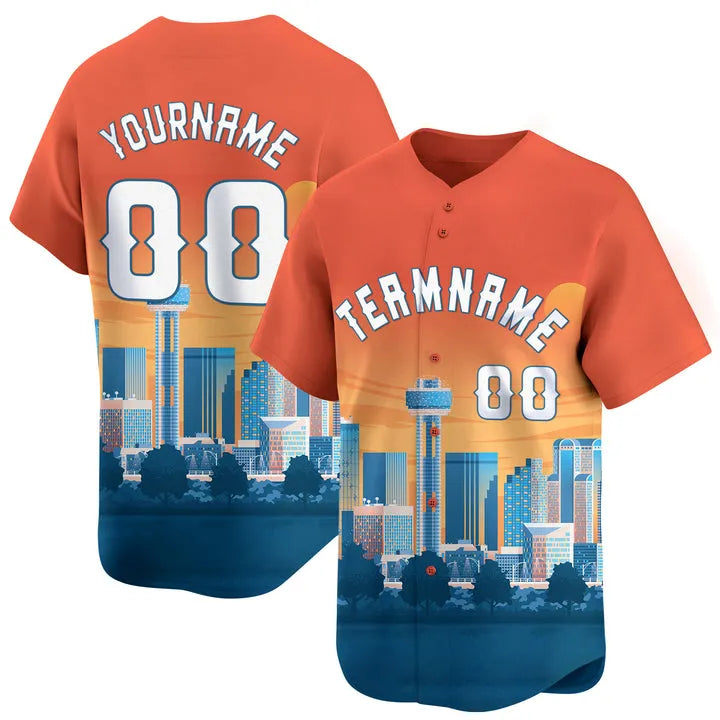 CUSTOM ORANGE 3D DALLAS CITY TEXAS PATTERN BASEBALL JERSEY - PRINTED