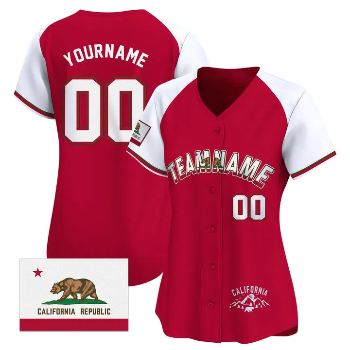 CUSTOM RED ALTERNATE WHITE CALIFORNIA FLAG BASEBALL JERSEY - EMBROIDERED