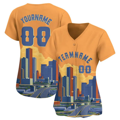 CUSTOM ORANGE 3D HOUSTON CITY TEXAS PATTERN BASEBALL JERSEY - PRINTED