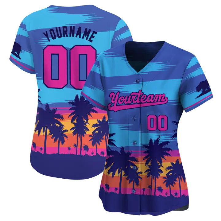 CUSTOM 3D PALM TREES SUN SET CALIFORNIA BASEBALL JERSEY - PRINTED