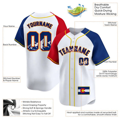 CUSTOM WHITE ALTERNATE COLORADO FLAG BASEBALL JERSEY - EMBROIDERED