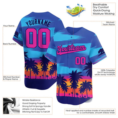 CUSTOM 3D PALM TREES SUN SET CALIFORNIA BASEBALL JERSEY - PRINTED