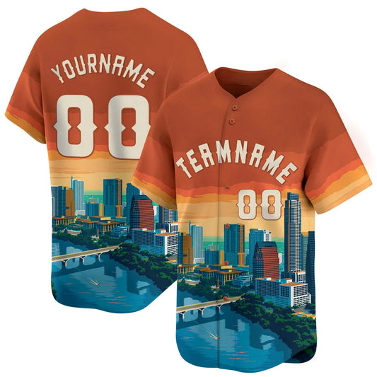 CUSTOM ORANGE 3D AUSTIN CITY TEXAS PATTERN BASEBALL JERSEY - PRINTED