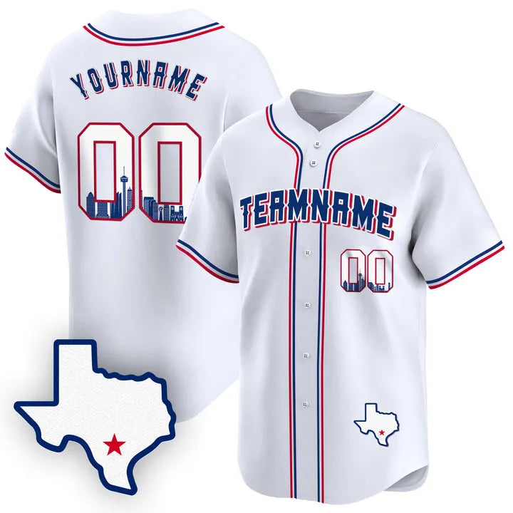 CUSTOM WHITE ROYAL SAN ANTONIO TEXAS PATTERN BASEBALL JERSEY - EMBROIDERED