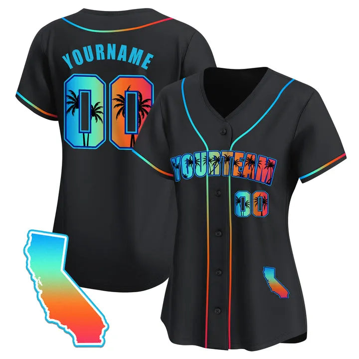 CUSTOM BLACK CALIFORNIA BEACH BASEBALL JERSEY - EMBROIDERED