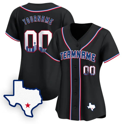 CUSTOM BLACK ROYAL SAN ANTONIO TEXAS PATTERN BASEBALL JERSEY - EMBROIDERED