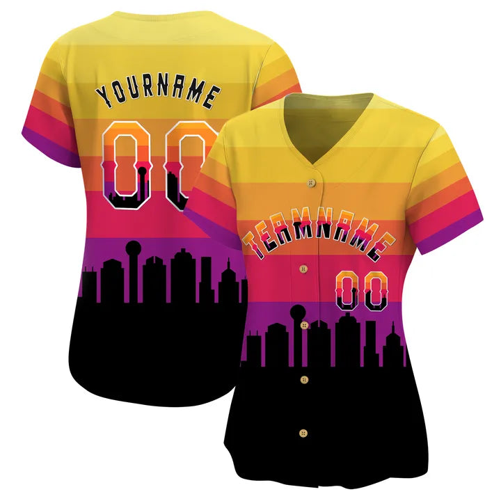 CUSTOM 3D DALLAS CITY NIGHT PATTERN BASEBALL JERSEY - PRINTED