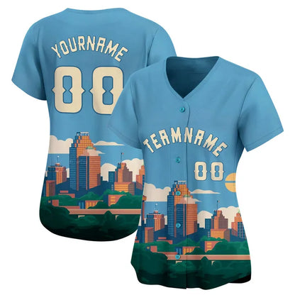 CUSTOM LIGHT BLUE WHITE 3D SAN ANTONIO CITY TEXAS PATTERN BASEBALL JERSEY - PRINTED