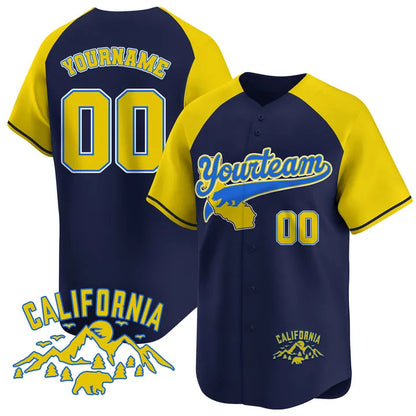 CUSTOM NAVY ALTERNATE YELLOW CALIFORNIA MOUNTAIN BASEBALL JERSEY - EMBROIDERED