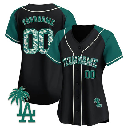 CUSTOM ALTERNATE GREEN TROPICAL FLORAL PATTERN BASEBALL JERSEY - EMBROIDERED