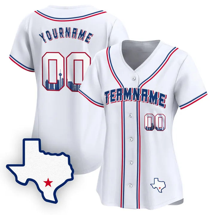 CUSTOM WHITE ROYAL SAN ANTONIO TEXAS PATTERN BASEBALL JERSEY - EMBROIDERED