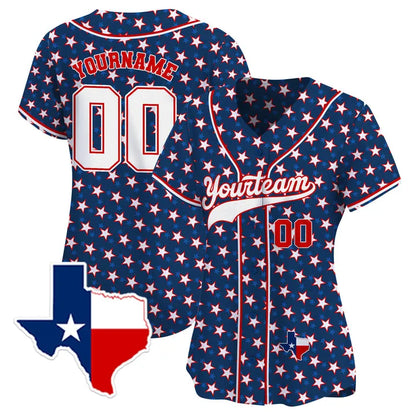 CUSTOM NAVY STAR PATTERN TEXAS MAP BASEBALL JERSEY - PRINTED