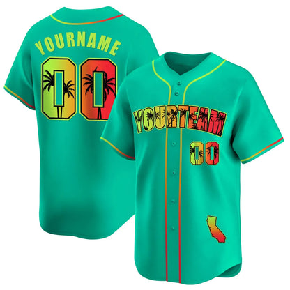 CUSTOM CYAN GREEN CALIFORNIA BEACH BASEBALL JERSEY - EMBROIDERED