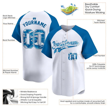 CUSTOM BLUE ALTERNATE-BLUE BEACH PARTTEN BASEBALL JERSEY - EMBROIDERED