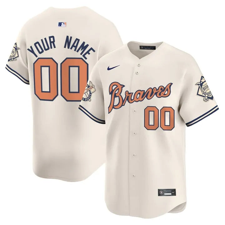 Braves Peaches Cream Vapor Limited Custom Jersey - All Stitched