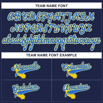 CUSTOM NAVY ALTERNATE BLUE YELLOW CALIFORNIA MOUNTAIN BASEBALL JERSEY - EMBROIDERED