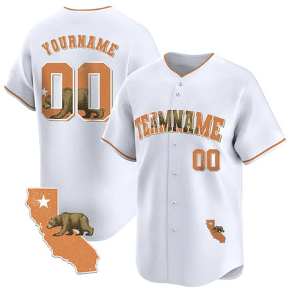 CUSTOM WHITE ORANGE CALIFORNIA MAP BASEBALL JERSEY - EMBROIDERED