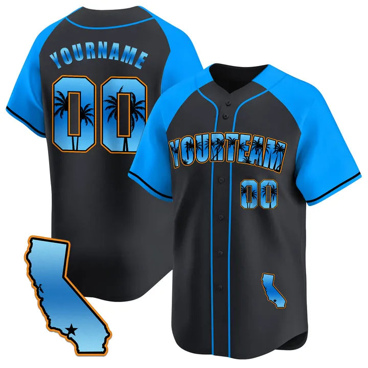 CUSTOM ALTERNATE BLUE CALIFORNIA BEACH BASEBALL JERSEY - EMBROIDERED