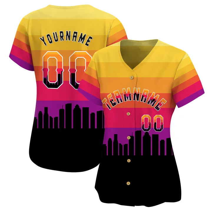 CUSTOM 3D HOUSTON TEXAS CITY NIGHT PATTERN BASEBALL JERSEY - PRINTED