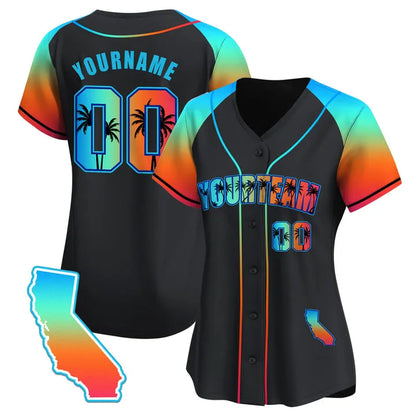 CUSTOM BLACK ALTERNATE CALIFORNIA BEACH BASEBALL JERSEY - EMBROIDERED