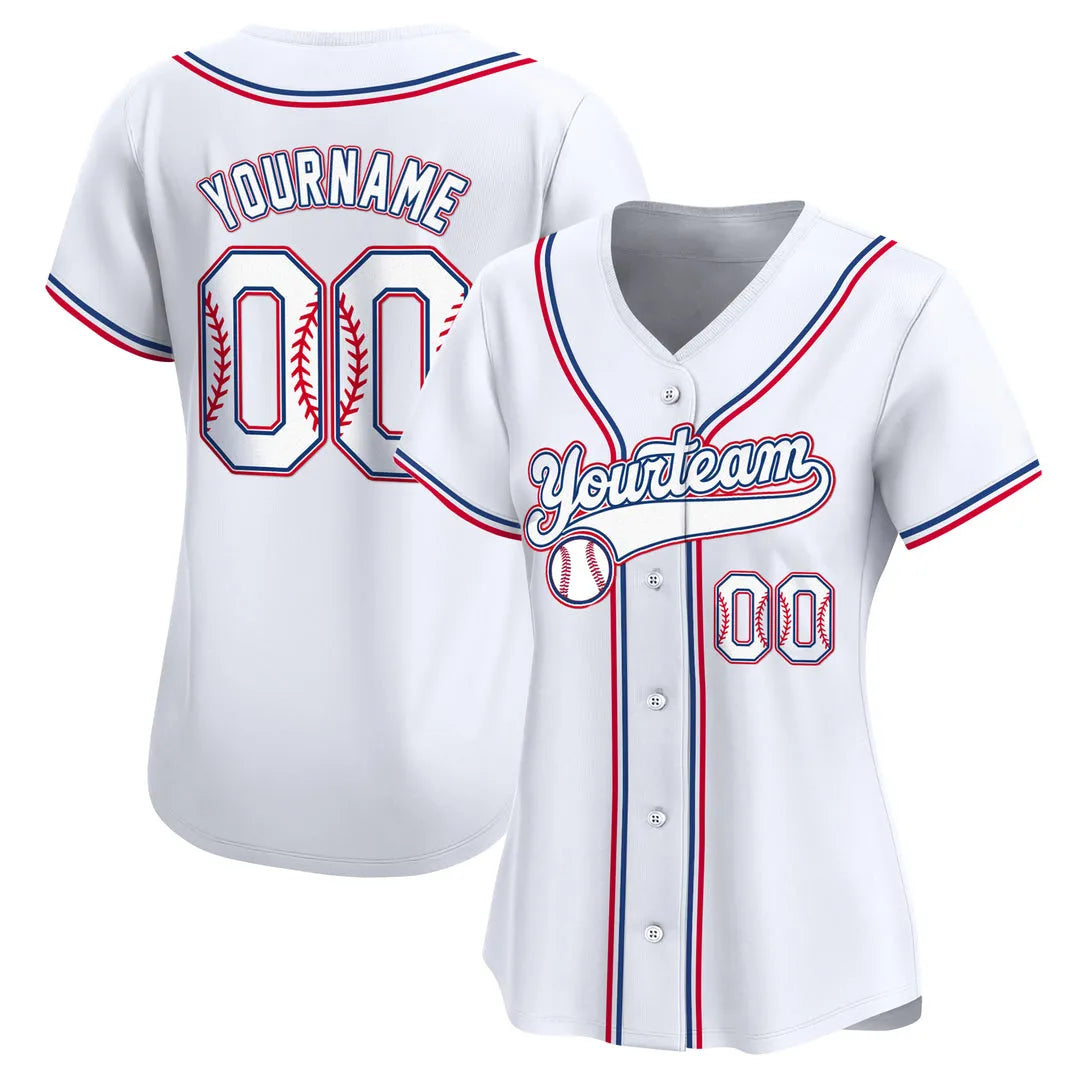 CUSTOM WHITE RED-WHITE BASEBALL JERSEY - EMBROIDERED