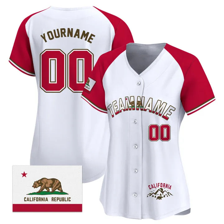 CUSTOM RED ALTERNATE BROWN CALIFORNIA FLAG BASEBALL JERSEY - EMBROIDERED