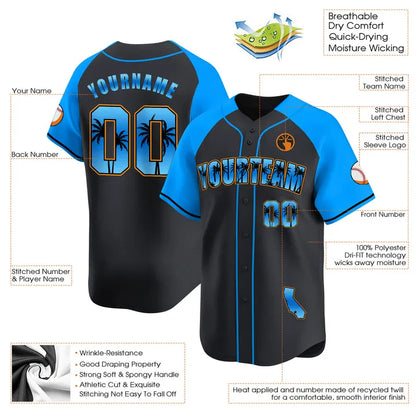 CUSTOM ALTERNATE BLUE CALIFORNIA BEACH BASEBALL JERSEY - EMBROIDERED